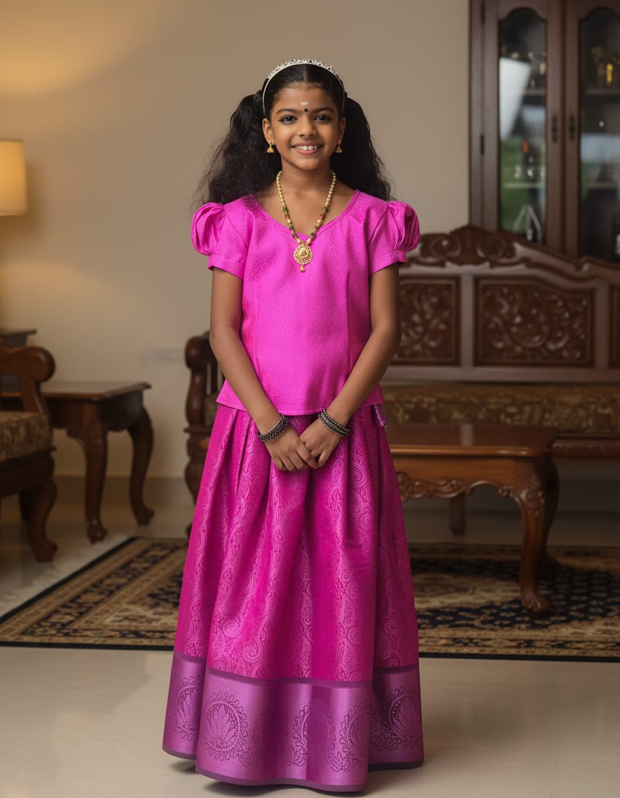 Kerala Traditional Fancy Colour Pattupavada for Girls